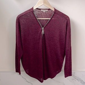 •JOAN VASS• Half Zip Tunic Sweater Burgundy